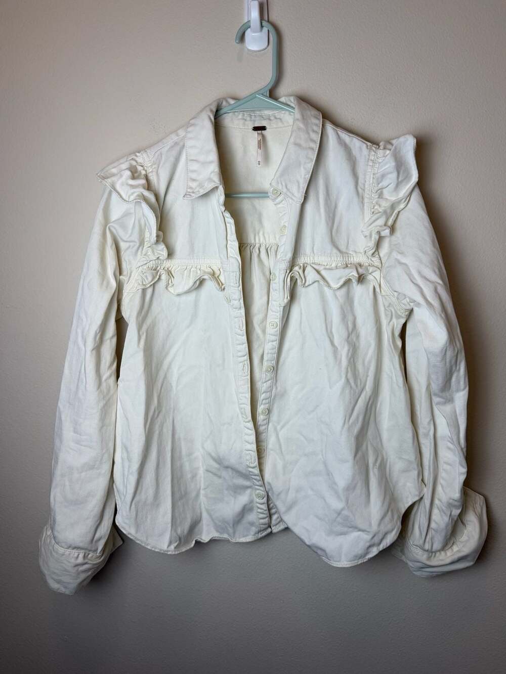 Free People Ruffle Jacket Size XS Ivory Cotton Button Up Top